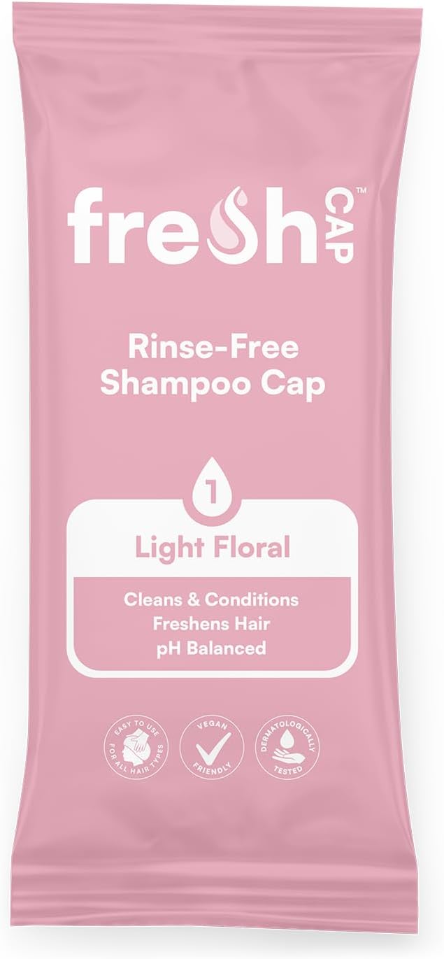 – FreshWipes Light Floral Shampoo Cap Pack of 1 - No Rinse for Elderly or Disabled - Cleanses & Conditions for No Shower Access, Camping & Festival Use - Dermatologically Tested