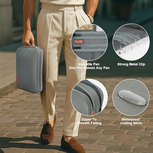 Portfolio Organizer Binder- Premium 3-Ring Padfolios for Women & Men, Zipper Closure,ipad Storage Bag, can Hold All Kinds of documents, Card Slot, Pen Ring, Professional Binder Waterproof -Gray Green