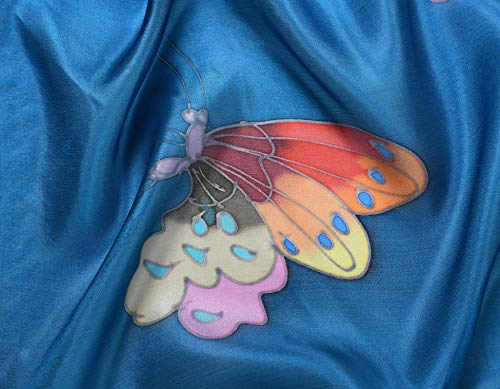 Invisible World Women's 100% Mulberry Silk Scarf Painted Butterfly French Blue #TOP3