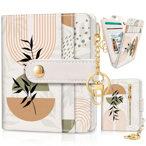Image of Jogjam Abstract Boho Leaves Rfid Ladies Wallet, Small Slim Thin Compact Credit Card Women Wallet, PU Leather Bifold Cash Zipper Coin Pocket ID Window for Female