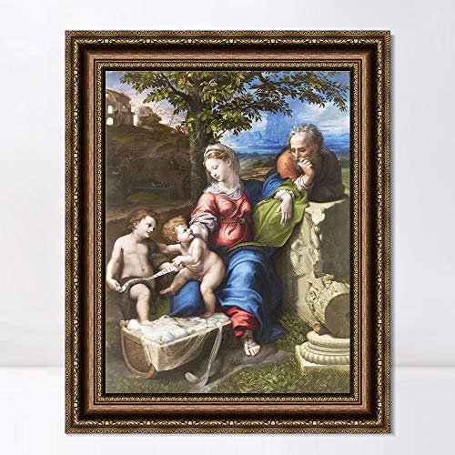 INVIN ART Framed Canvas Art Giclee Print Series#096 by Raphael/Raffaello Sanzio Wall Art Living Room Home Office Decorations(Vintage Embossed Gold Frame,20"x24")