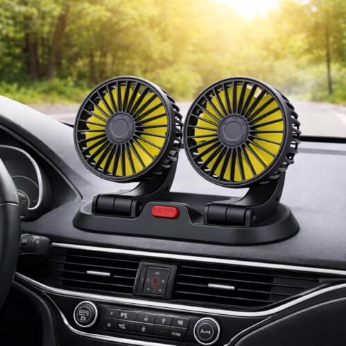 Image of SARTE Car Fan Dashboard Cooling Dual Head 360 Rotatable 24V Mini Air Circulation Brushless Motor Ultra Silent Adjustable Electric Cooler 3 Speed Control for SUV Truck Bus Car Desk Home