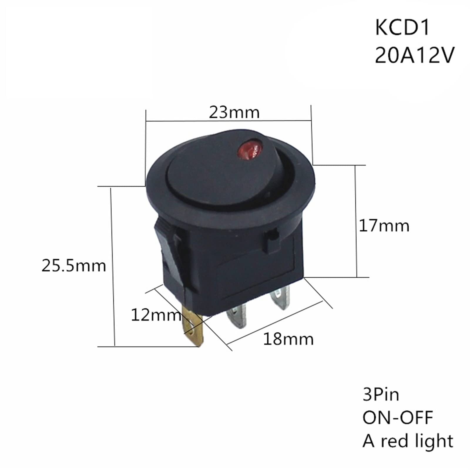 100 szt. ON/OFF okrągły przełącznik kołyskowy LED podświetlany samochód deska rozdzielcza, łódź Van 12 V 24 V / 6 A 250 V / 10 A 125 V 2/3/4-pinowy przełącznik 20 mm (kolor: 3 UK)
