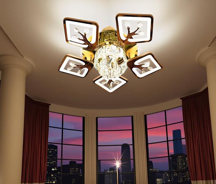 Image of Lyse Decor Elegant Movable Arm Crystal Chandelier, Chandelier for Living Room with Bluetooth, Jhoomar Light for Home Hall Bluetooth- Adjustable Brightness with Remote Control