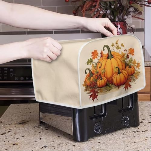 Image of Toaster Cover Kitchen Bakeware Protector Fits for Most Standard 4 Slice Toasters, Keep Toaster Free From Dust And Fingerprint Oven Dustproof Cover, Pumpkin Fall Leaf