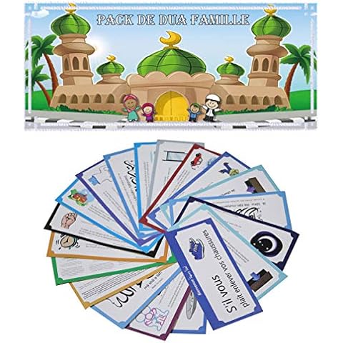 Foryo 19 PCS DIY Removable Muslim Family Dua Sticker Decal Wall Mural Islamic French Arabic Quotes Letters Wall Sticker for Home Decoration (Mix Colors) Cover