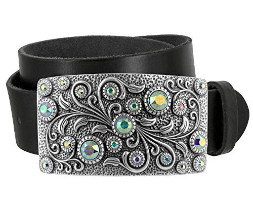 Belts.com Women's Rhinestone Belt Rhinestone Crystal Buckle Full Grain Leather Belt 1-1/2
