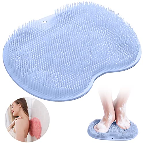 Tapis de massage en silicone antidérapant pour le dos, nettoyant de massage avec ventouses antidérapantes, masseur exfoliant pour le dos - Nettoie, exfoliant, masse votre dos (bleu) Cover