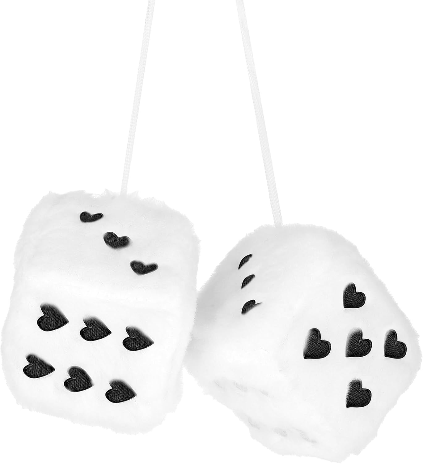 2 Pcs Fuzzy Dice White Fluffy Dice for Car Cute Car Hanging Ornament