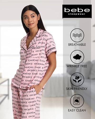 Image of bebe Womens 2 Piece Bridesmaid Pajamas Set Short Sleeve Button Down Shirt and Pants