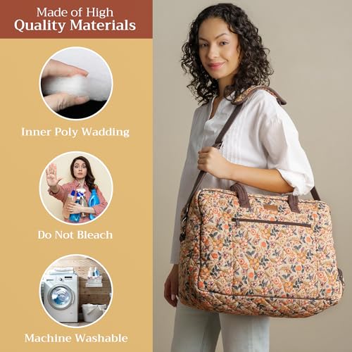 Maison d' Hermine Weekend Bag Cotton Quilted Duffel Overnight Luggage Weekender Gym Bag for Gifts Travel Men Women Business Travellers Family Trip, Floral rain3