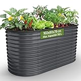Arebos Hochbeet oval Metall 160x80x78 cm Anthrazit | Gartenbeet verzinkter Stahl...