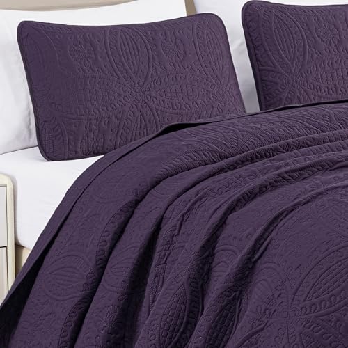Image of Chezmoi Collection Austin 3-piece Oversized Bedspread Coverlet Set (Queen, Purple)