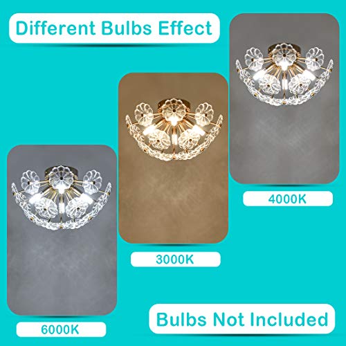 Hmvpl Golden Flush Mount Ceiling Light Fixtures, Modern Glass Close To Ceiling Lamp, Crystal Chanderlier For Kitchen Island Bedroom Foyer Hallway Front Door Nursery Light Fixture #TOP1