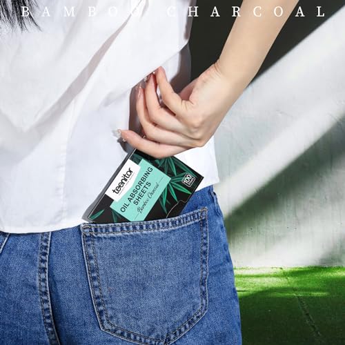 teenitor 400 counts oil blotting papers for face bamboo charcoal oil absorbing sheets for oily skin oil blotting sheets for face oil absorbent pads blotter paper oil face wipes large 10cmx7cm