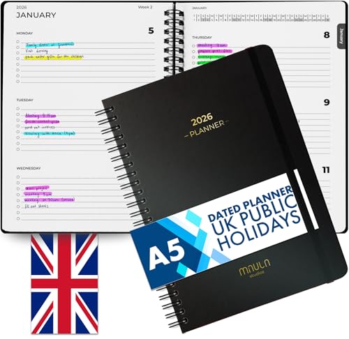 2026 Diary Week to View – A5 Dated Planner - Minimalist Weekly & Daily Planner Inspires Productivity – A5 Week To View - Home, School & Office, Hard Back - January to December Diary 2026