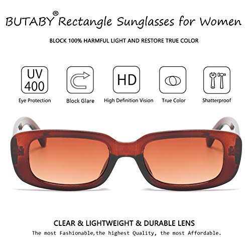 Image of BUTABY Rectangle Sunglasses for Women Retro Driving Glasses 90's Vintage Fashion Narrow Square Frame UV400 Protection