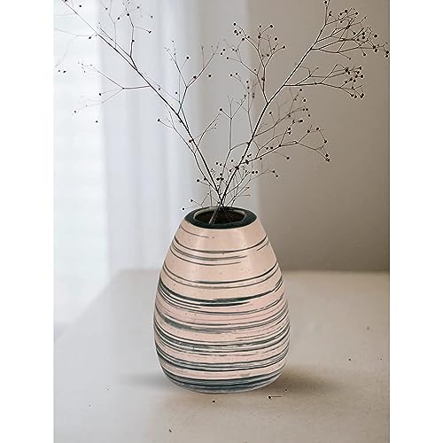 Image of Xtore Marbled Ceramic VASE with Green Striped Pattern for Home Decor (Pack of 1, Green and Cream)