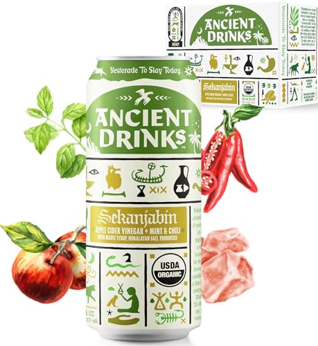 ANCIENT DRINKS Sekanjabin Apple Cider Vinegar Hydration Drink – Organic Electrolyte ACV Beverage with Probiotics – Ancient Persian Inspired Mint & Honey Vinegar Drink – 16 oz Cans, 12 Pack