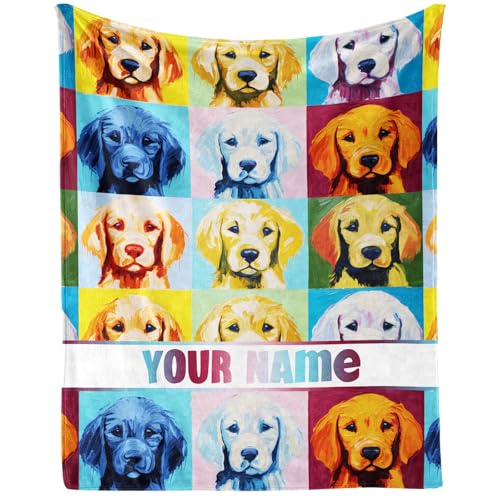 Homieblanket Custom Golden Retriever Blanket with Name for Women Men, Personalized Cute Dog Themed Design Printed Throw Blankets for Teens Adults Lap, Chair Sofa, Giftable Blanket, 50