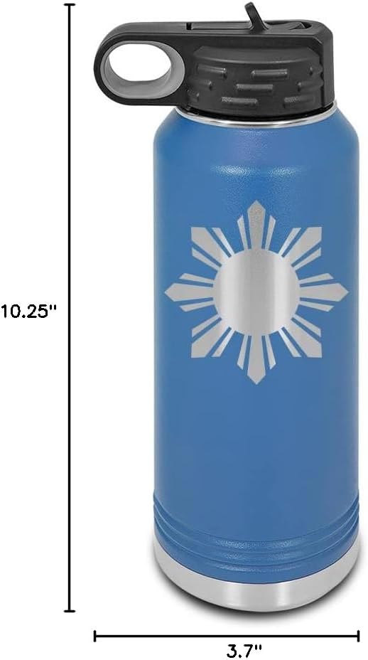 Philippines Sun Laser Engraved Water Bottle Customizable Polar Camel Stainless Steel with Straw - Filipino Blue 32 oz