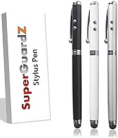 SuperGuardZ 4-in-1 Universal Stylus Pens (3 Pack) with Ballpoint, Pointer, LED Flashlight + Extra Battery for iPhone, iPad, Samsung Tablets