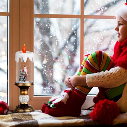 Lámpara de vela navideña recargable USB con música y efecto nieve LED 5