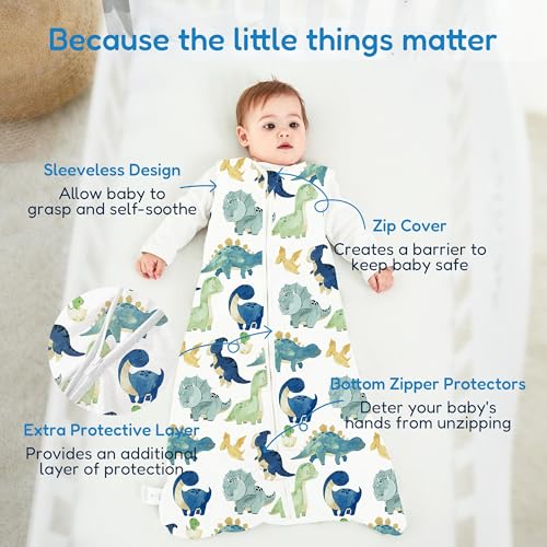 Image of TotAha Cute Dinos Sleep Sack 6-12 months 3 Pack, Buttery Soft Swaddle Transition Wearable Blanket Baby Sleeping Bag, 0.5 TOG