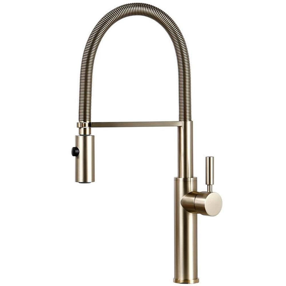 Robinet en or brossé mitigeur de cuisine double eau chaude et froide sur pont