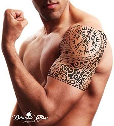 Temporary Tattoo, Realistic, Transfer, Sticker, Maori Turtle, Polynesian, Tribal, Black, Arm, Black, Mens, Womens, Kids