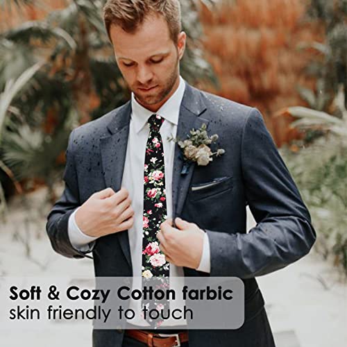 Image of Mantieqingway Men's Skinny Tie, Cotton Floral Ties for Men Wedding Necktie for Groom, Groomsmen, Missions, Dances
