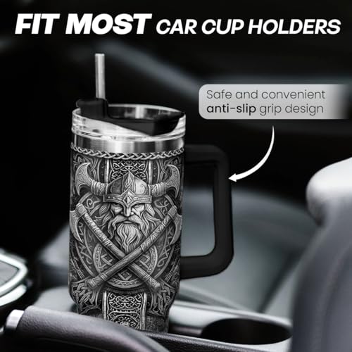 Image of Viking Tumbler Gifts for Men, 40oz Stainless Steel Insulated Coffee Tumbler With Lid & Straw, Travel Cup Gift for Husband Dad, Christmas Birthday