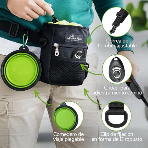 Miniatura 4 de Zenova Pets Bolsa De Golosinas Para Perros Con Cuenco De Viaje Y Clicker De Adiestramiento Para Perros Para Entrenar Aventuras Al Aire Libre Accesorios Ideales Para Perros