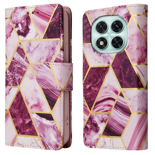 Image of ClickCase for Redmi Note 15 Pro 5G Marble Series Faux Leather Back Case Card Holder Wallet with Magnetic Closure Flip Cover for Redmi Note 15 Pro 5G (Wine Purple)
