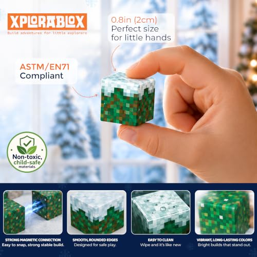 XploraBlox 211 PCS Magnetic Blocks - Beach Pixel World Click Blocks Magnetic Building Cubes, 0.8in Magnet Blocks STEM Toys for Kids Ages 5-12, Screen Free Building Toy (Winter Wonderland Set) - Image 6