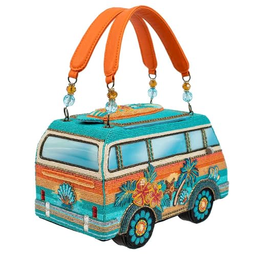 Image of Mary Frances Catch a Wave Beaded Top Handle Surf Van Handbag, Multi