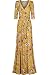 Bon Rosy Women's 3/4 Sleeve Deep V-Neck Printed Maxi Faux Wrap Dress Mustard L