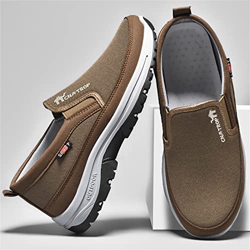 Men's Arch Support Slip-on Canvas Loafers,Outdoor Casual Non Slip Orthopedic Sneakers Flats Walking Boat Shoes (Brown,11)4
