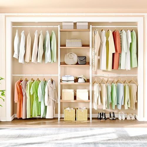 DWVO Clothing Rack with Sheves, Adjustable Closet System with 4 Hanging Area, Versatile Storage Solution for Home & Closet