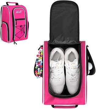 Wolt Golf Shoe Bag - Sports & Travel Shoes Carrier Bags with Ventilation & Double Outside Accessory Pocket for Socks, Tees, Golf Balls, Etc. for Women and Men Pink