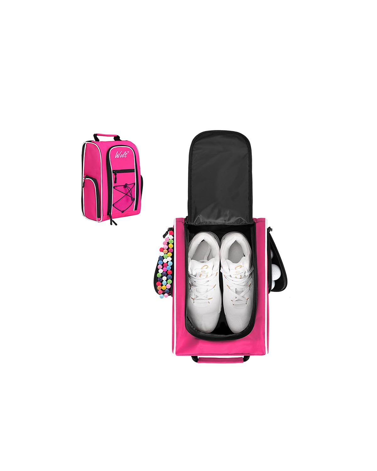 Wolt Golf Shoe Bag - Sports & Travel Shoes Carrier Bags with Ventilation & Double Outside Accessory Pocket for Socks, Tees, Golf Balls, Etc. for Women and Men (Pink)