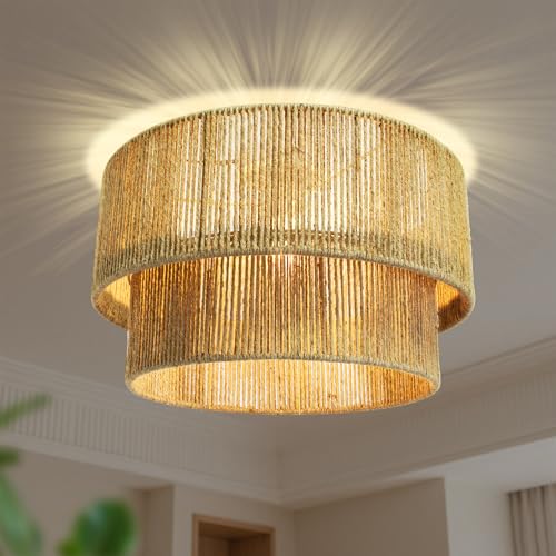 Aulaiyi Deckenlampe Boho, 2 Lagen Deckenleuchte aus Jute Geflecht,...