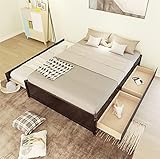 Full Bed with Trundle and Drawers, Wood Platform Bed Frame Space-Saving Captain Bed for Boys, Girls,...