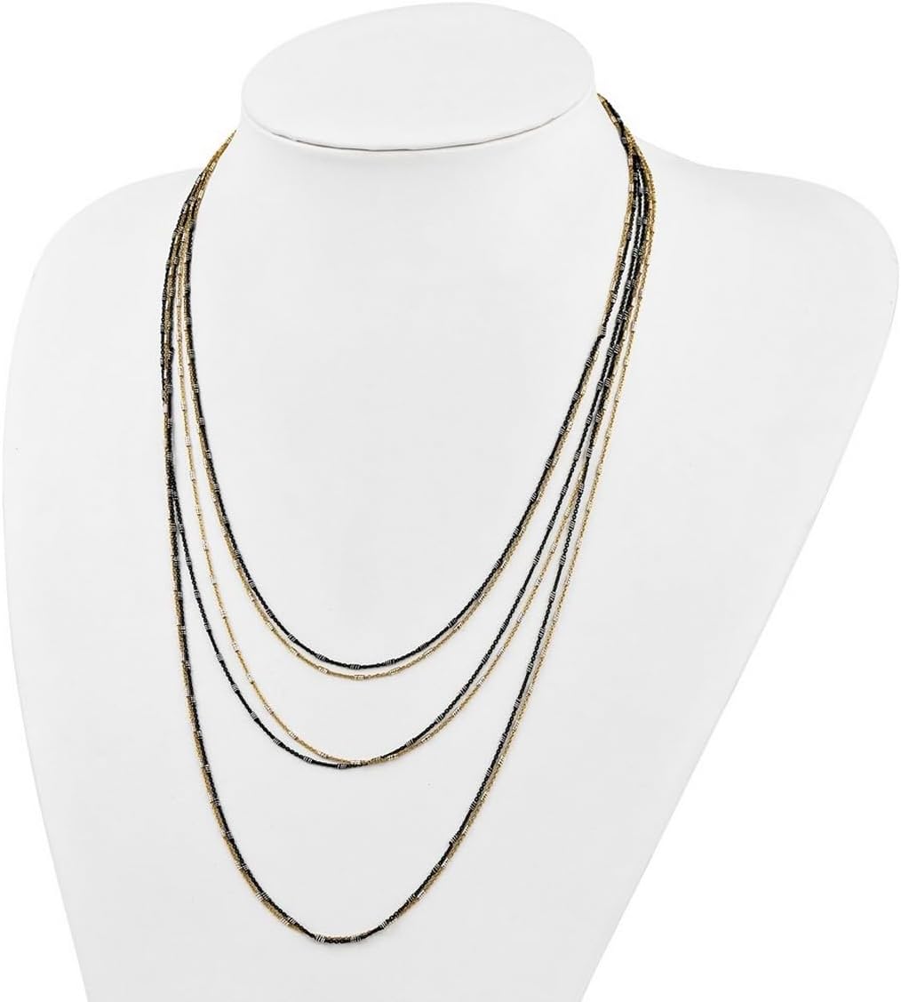 JewelryWeb 925 Sterling Silver Multi-strand Fancy Lobster Closure Gold Black Rhodium Plated 1inch Ext. Necklace 21.5 Inch Strand Necklace for Women