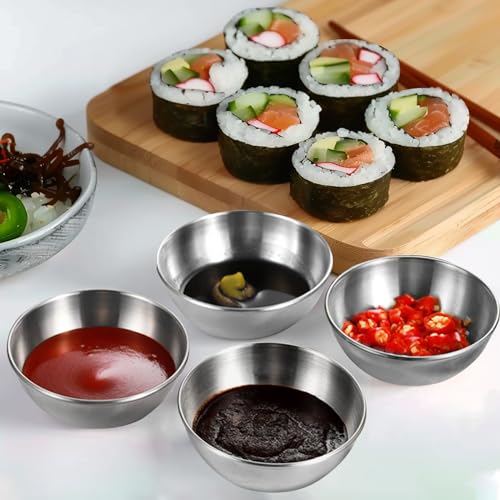 PCKOBEVER 4 Pcs Small Stainless Steel Sauce Dishes, Mini Dipping Bowls Dishes Condiment Sauce Cups - Image 3