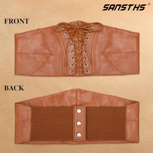 SANSTHS Wide Elastic Lace-up Tied Waspie Belt for Dresses，Corset Waist Belt for Women Halloween Costume2