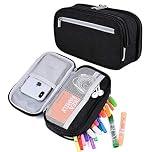 YONZONE Large Pencil Case Big Capacity Pencil Cases Pencil Bag Pen Pouch, 3 Multi Compartments Stationery Office School Supplies High Storage Organiser for Boys Girls Teenage Adult Makeup Bag, Black