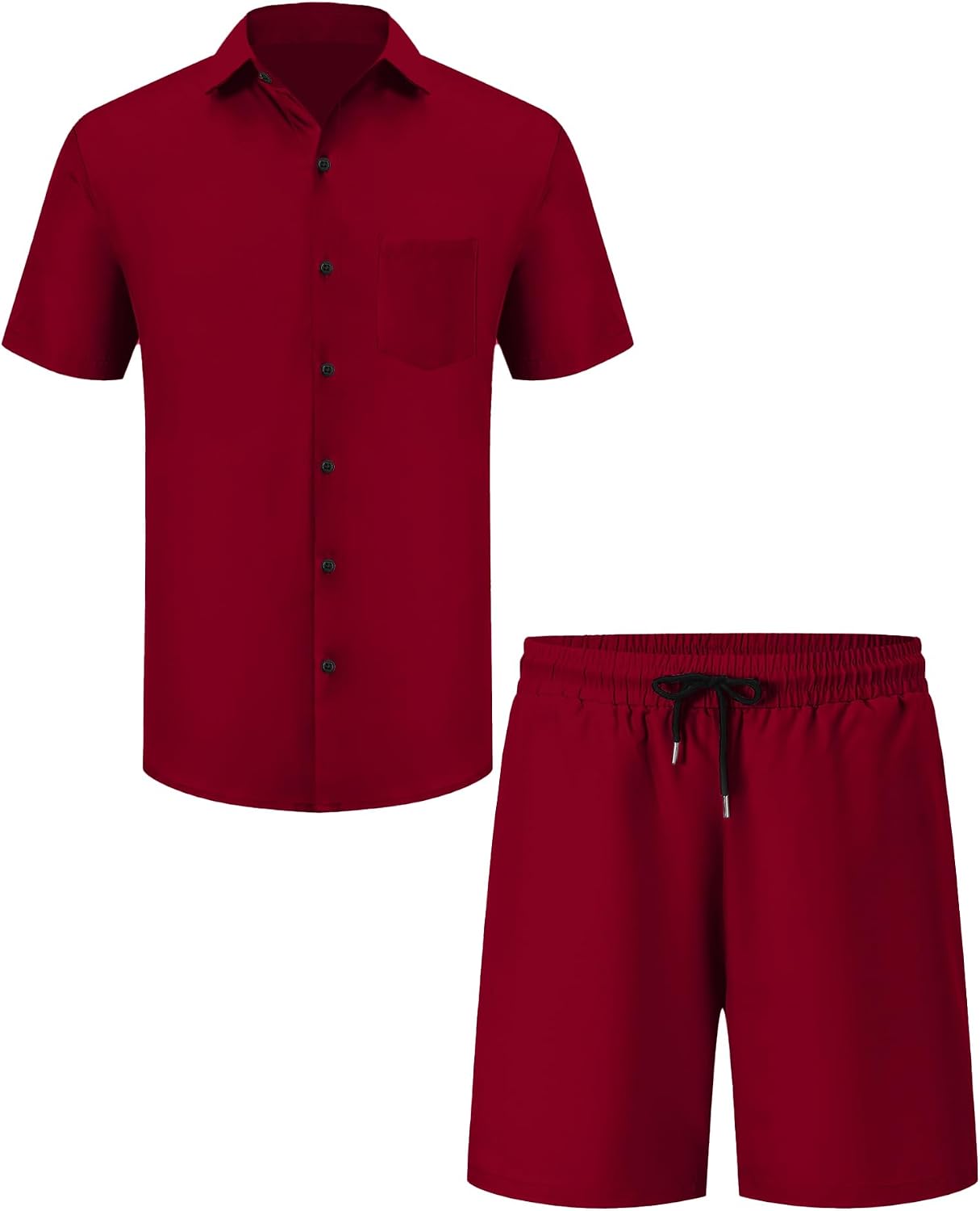 LecGee Men Summer Casual Short Sets Solid Short Sleeve Pocket Button Down Shirt Elastic Shorts 2 Piece Outfits Tracksuit