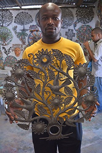 Sunflower And Birds, Tree Of Life Metal Wall Hanging Décor, Authentic Upcycled Artwork From Haiti (Sunflower Tree) #TOP5