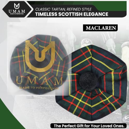 Image of Scottish Tam O' Shanter Hat Tartan Bonnet Pom Pom Wool Flat Cap One Size